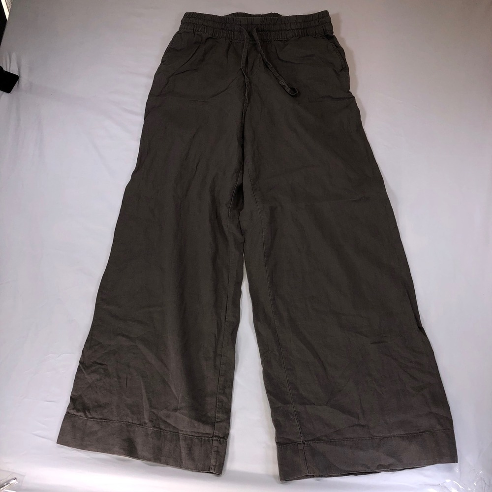A New Day Women Wide Leg Linen Blend Pants Olive Brown Drawstring Size S